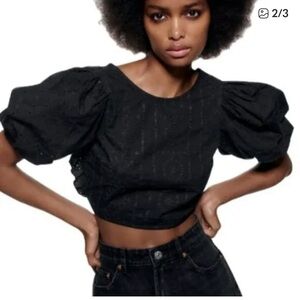 Zara Black Eyelet Back-Tie Crop Top
